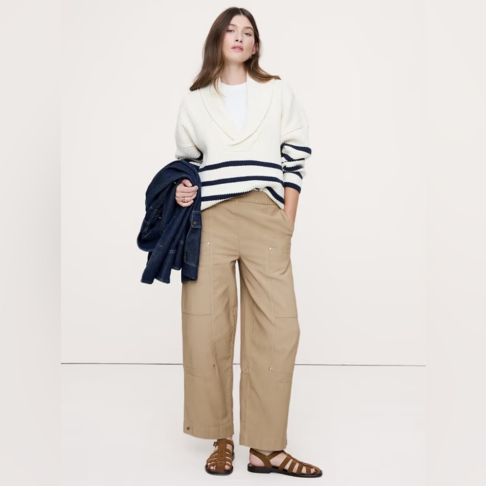 NWT! Banana Republic Sand Beige Wide-Leg Textured Twill Pull-On Pant - Medium 🩷